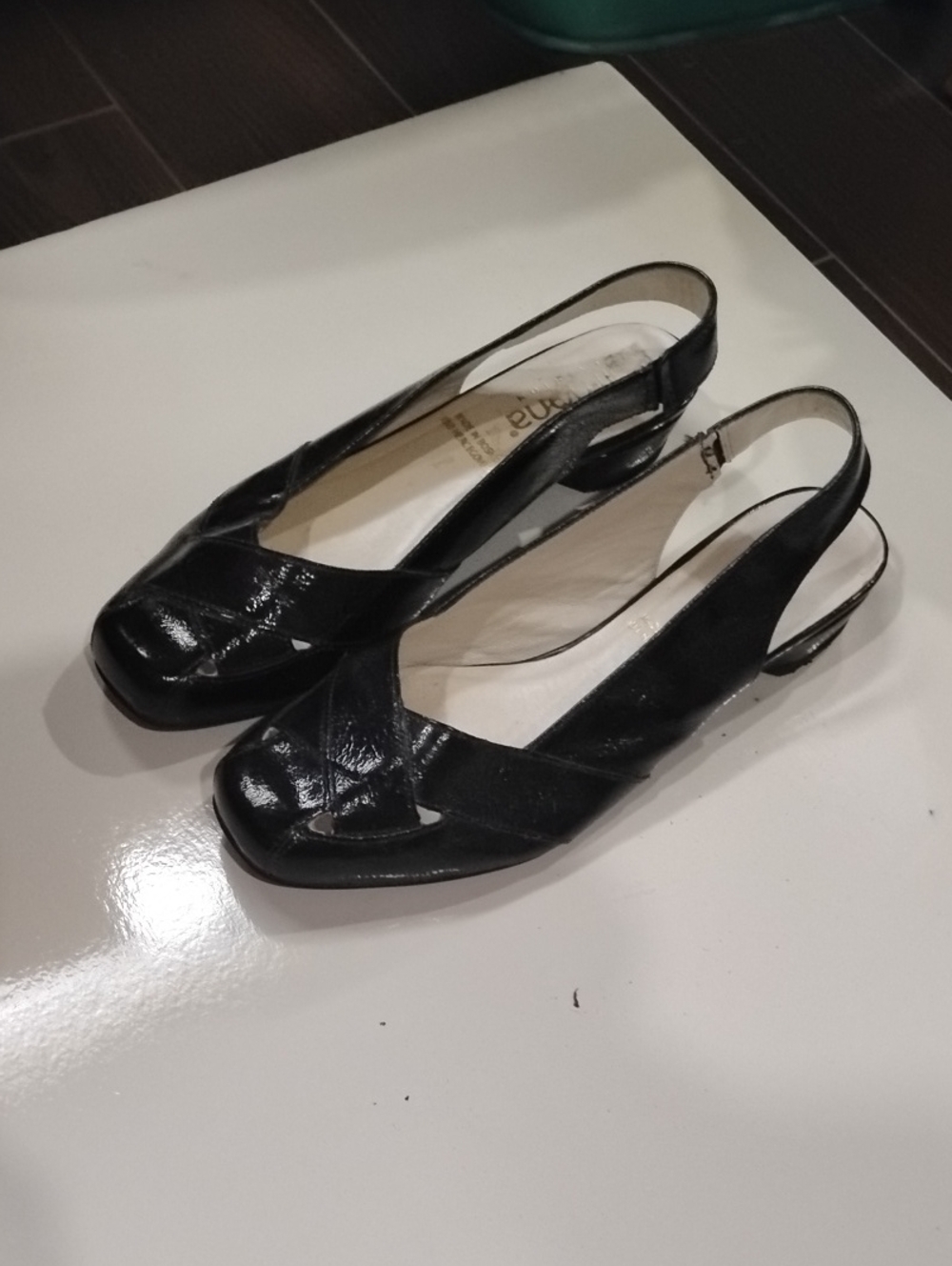 Patent Black Slingback Peep-Toe Flats